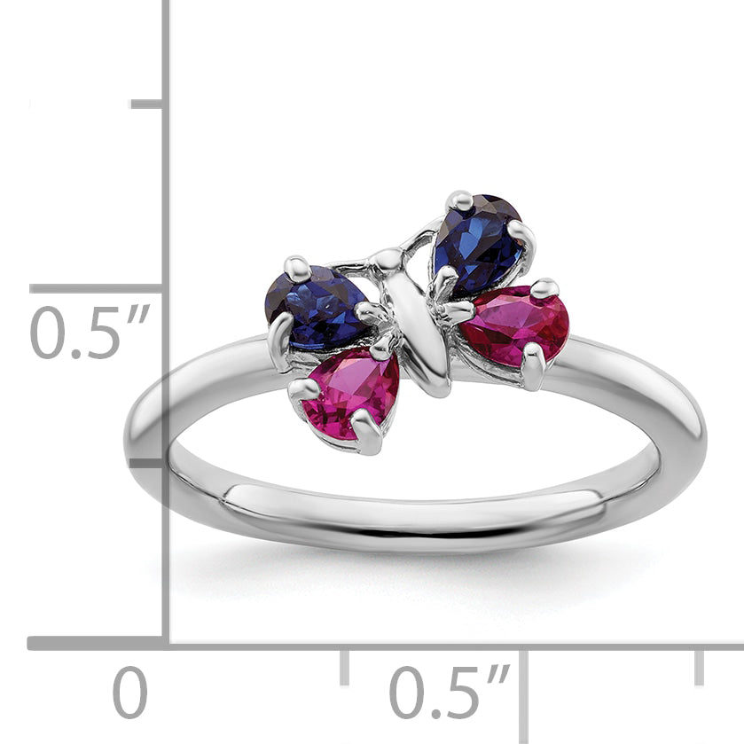 Sterling Silver Stackable Expressions Cr Ruby & Sapphire Butterfly Ring