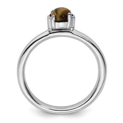 Sterling Silver Stackable Expressions Tigers Eye Rhodium Plated Ring