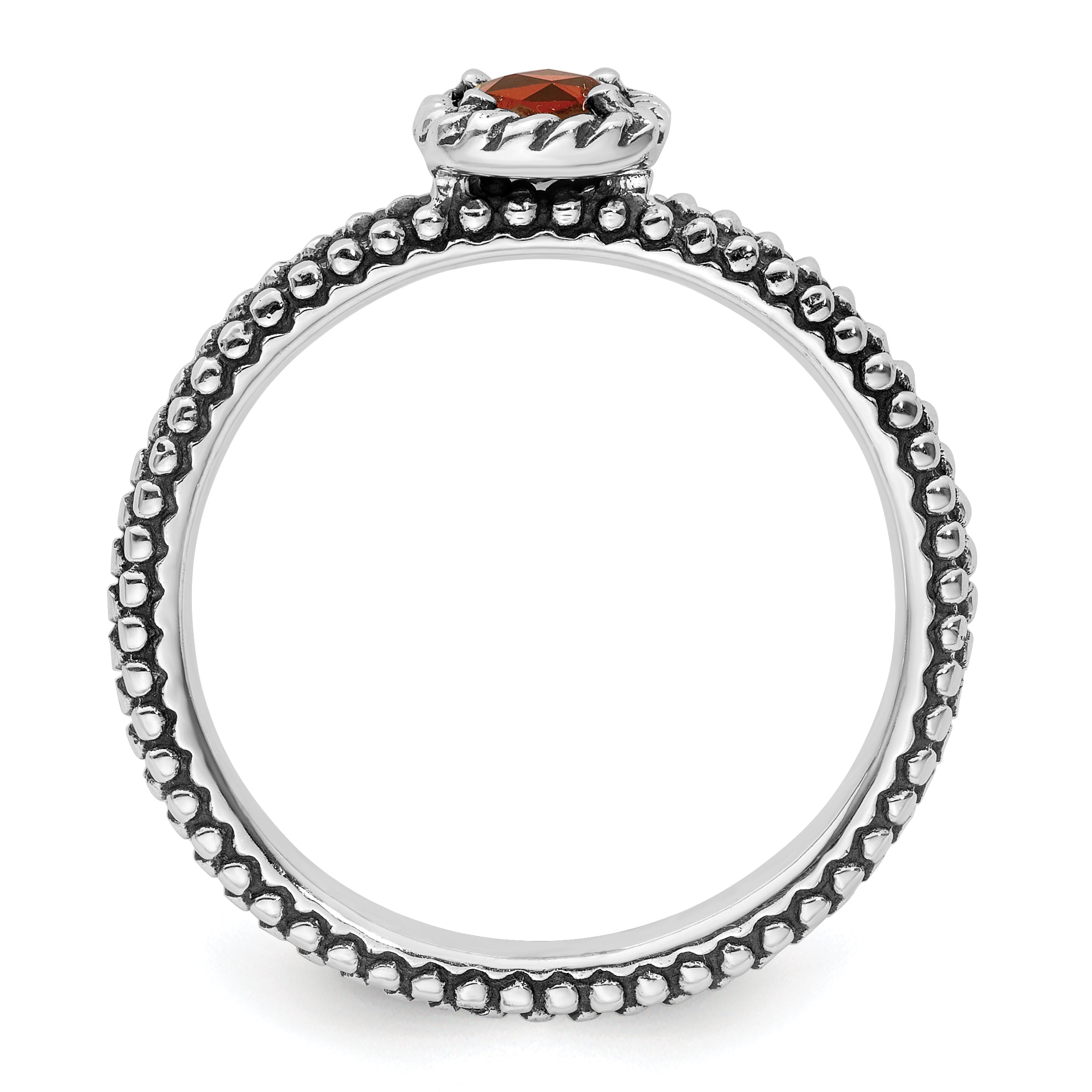 Sterling Silver Stackable Expressions Checker Cut Garnet Antiqued Ring