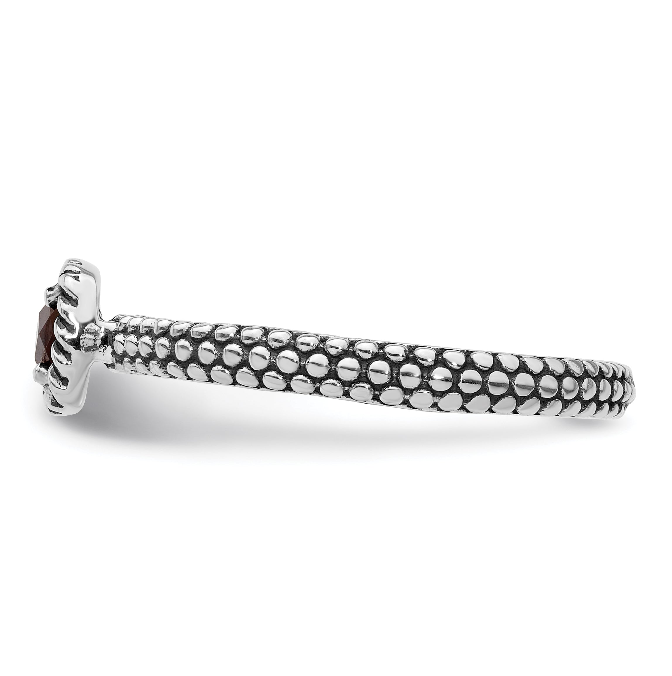 Sterling Silver Stackable Expressions Checker Cut Garnet Antiqued Ring