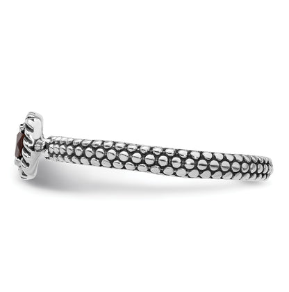 Sterling Silver Stackable Expressions Checker Cut Garnet Antiqued Ring