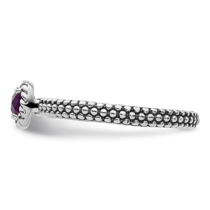 Sterling Silver Stackable Expressions Checker Cut Amethyst Antiqued Ring