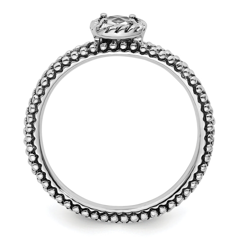 Sterling Silver Stackable Expressions Checker Cut White Topaz Antiqued Ring