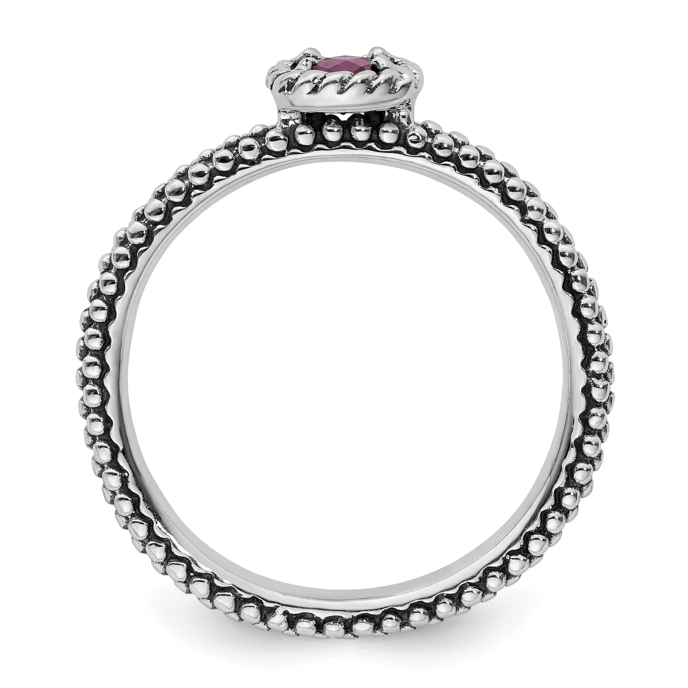 Sterling Silver Stackable Expressions Checker Cut Rhodolite Garnet Ring