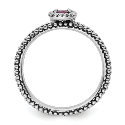 Sterling Silver Stackable Expressions Checker Cut Rhodolite Garnet Ring