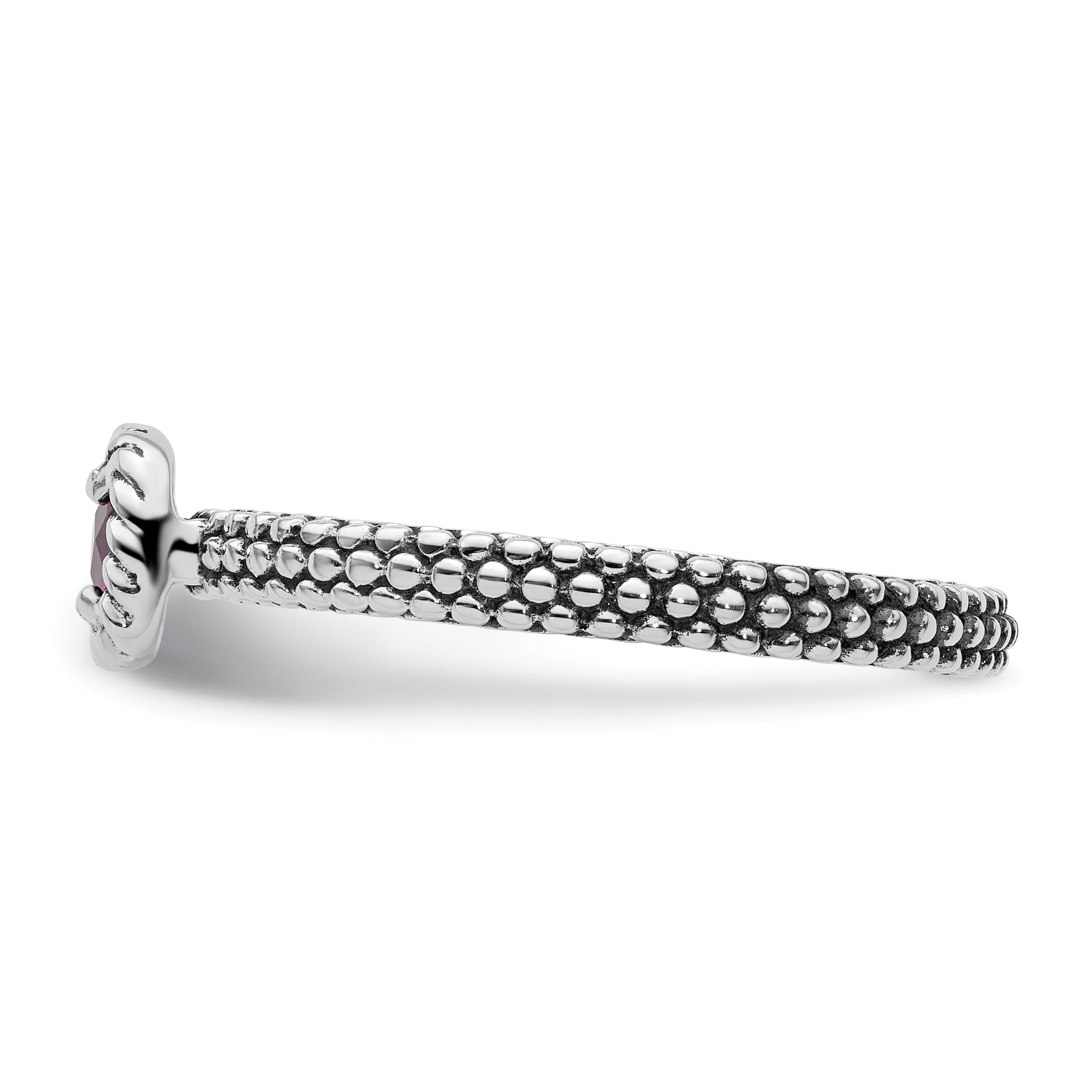 Sterling Silver Stackable Expressions Checker Cut Rhodolite Garnet Ring