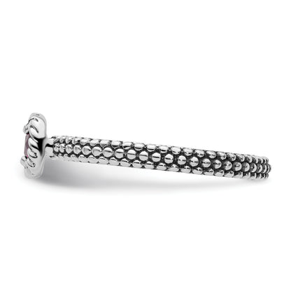 Sterling Silver Stackable Expressions Checker Cut Rhodolite Garnet Ring