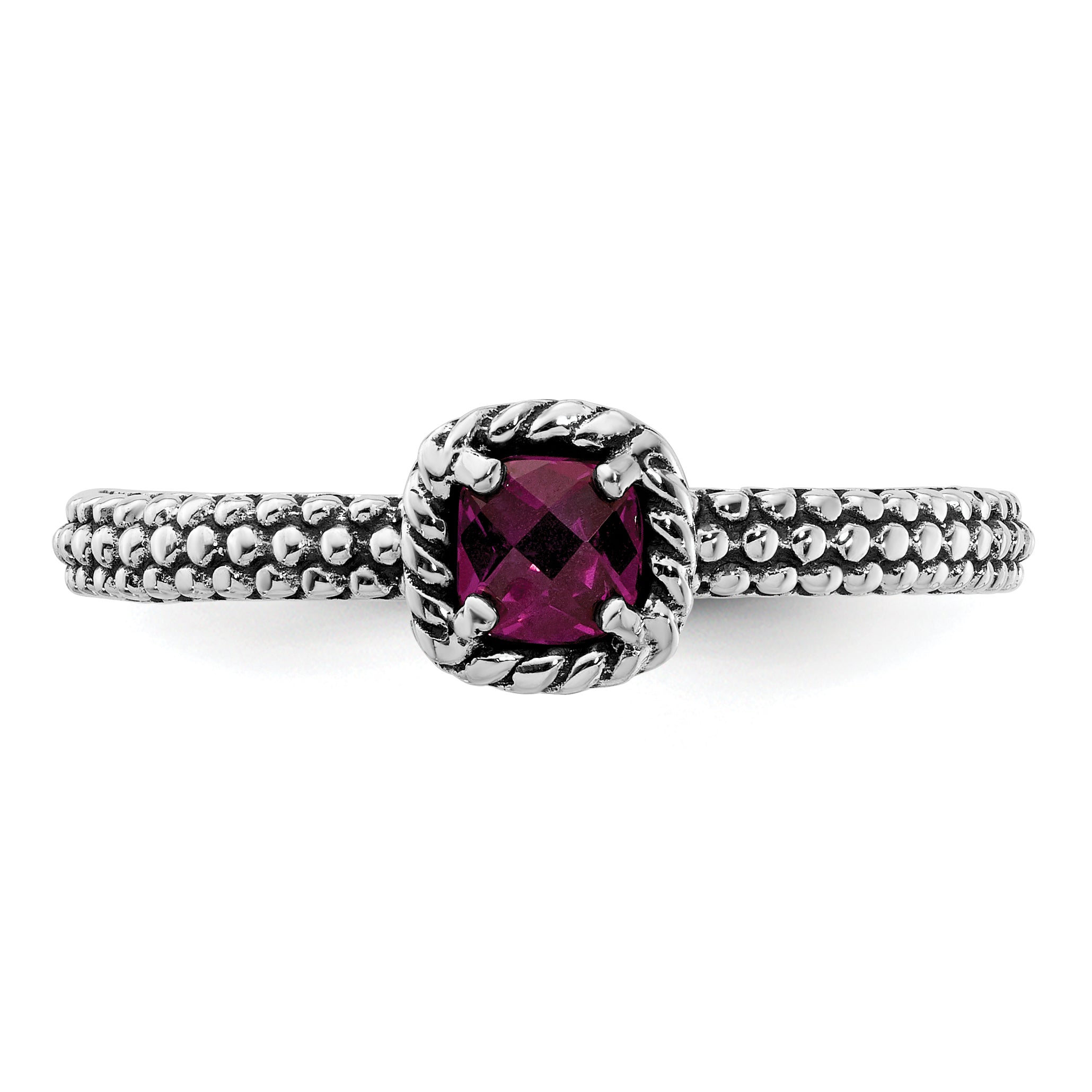 Sterling Silver Stackable Expressions Checker Cut Rhodolite Garnet Ring