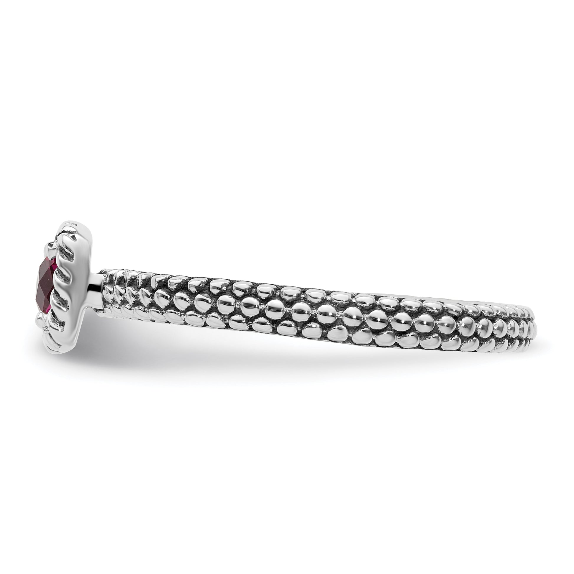 Sterling Silver Stackable Expressions Checker Cut Cr Ruby Antiqued Ring