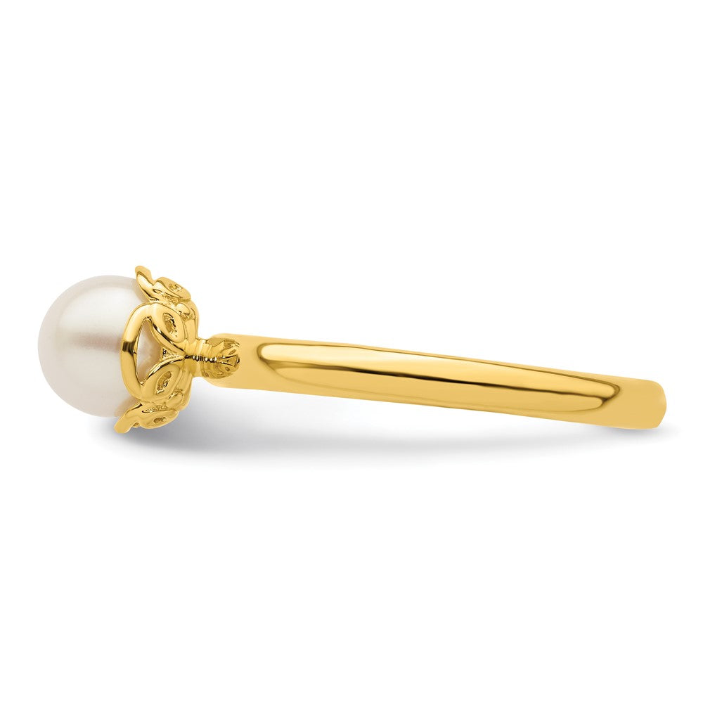 Sterling Silver Stack Exp. White Fw Cultured Pearl Gold Plated Ring