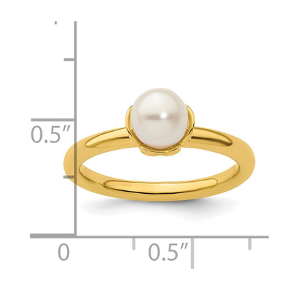 Sterling Silver Stack Exp. White Fw Cultured Pearl Gold Plated Ring