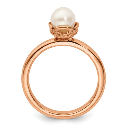 Sterling Silver Stack Exp. White Fw Cultured Pearl Pink Plated Ring