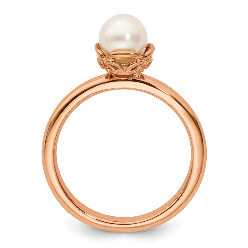 Sterling Silver Stack Exp. White Fw Cultured Pearl Pink Plated Ring