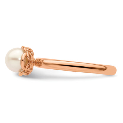 Sterling Silver Stack Exp. White Fw Cultured Pearl Pink Plated Ring