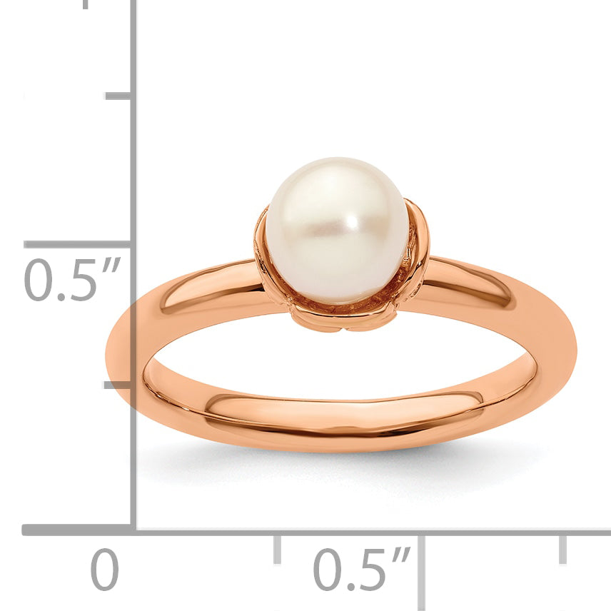 Sterling Silver Stack Exp. White Fw Cultured Pearl Pink Plated Ring