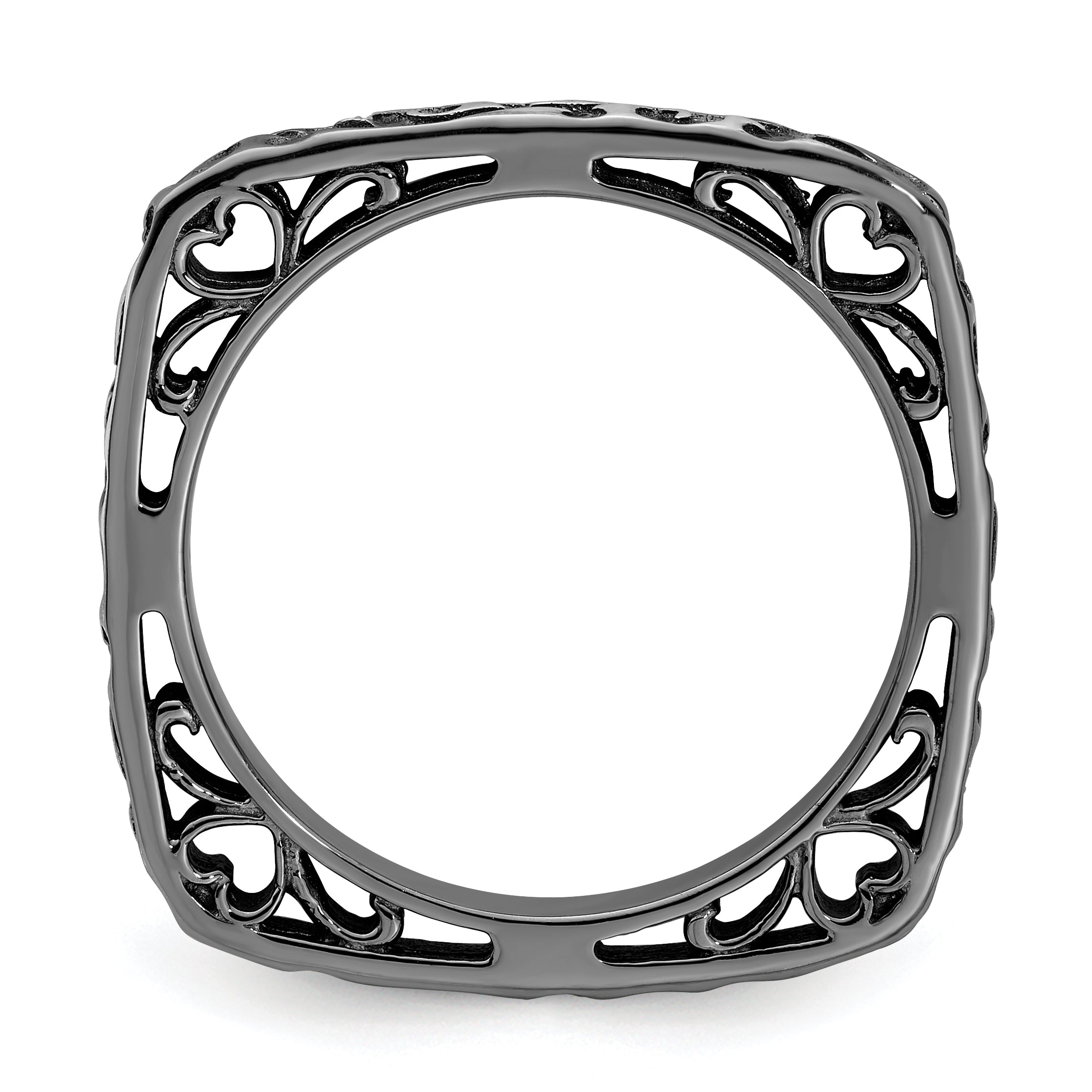 Sterling Silver Stackable Expressions Polished Black Plated Square Ring