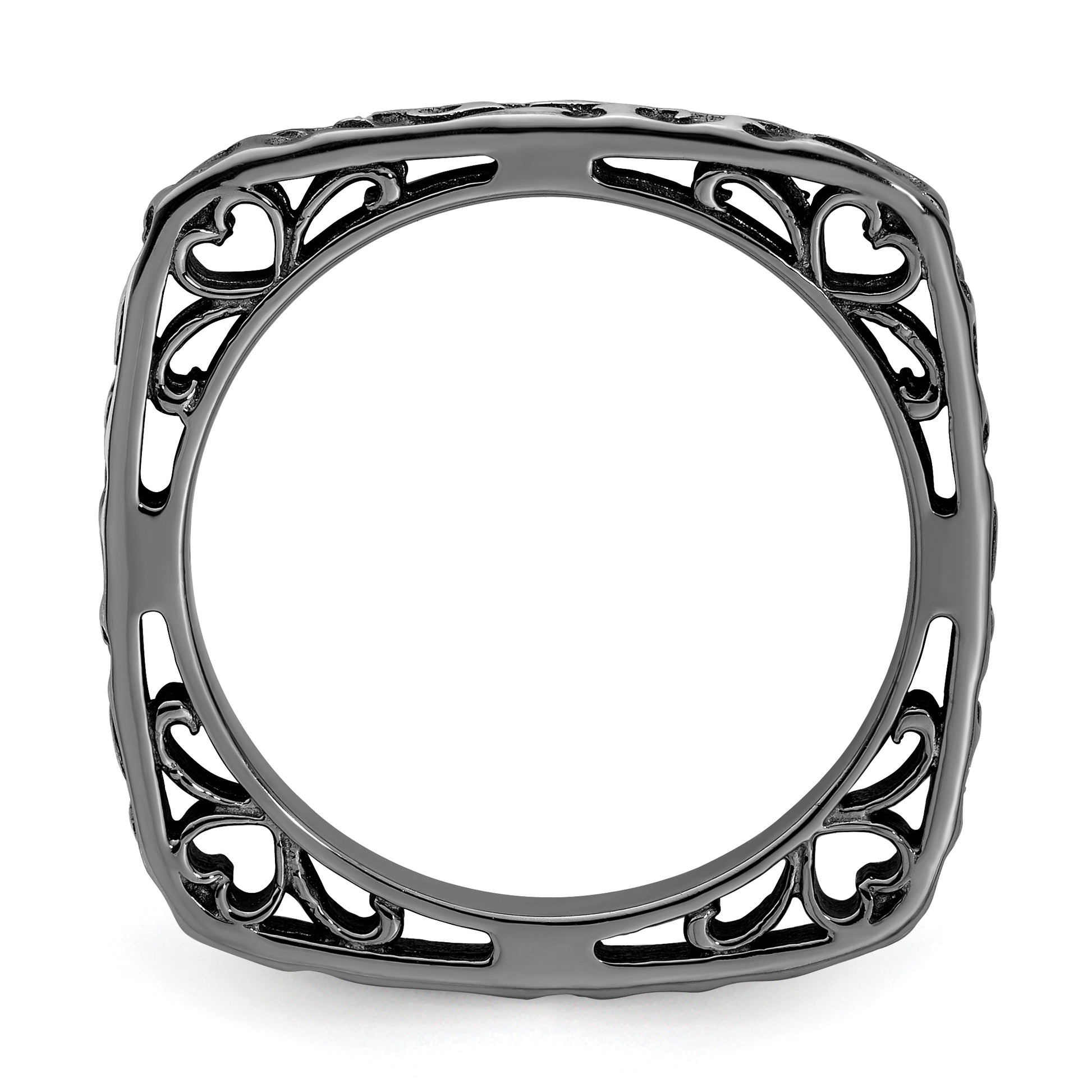 Sterling Silver Stackable Expressions Polished Black Plated Square Ring