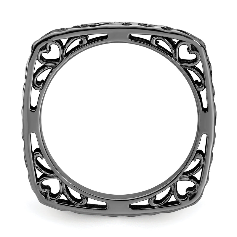 Sterling Silver Stackable Expressions Polished Black Plated Square Ring