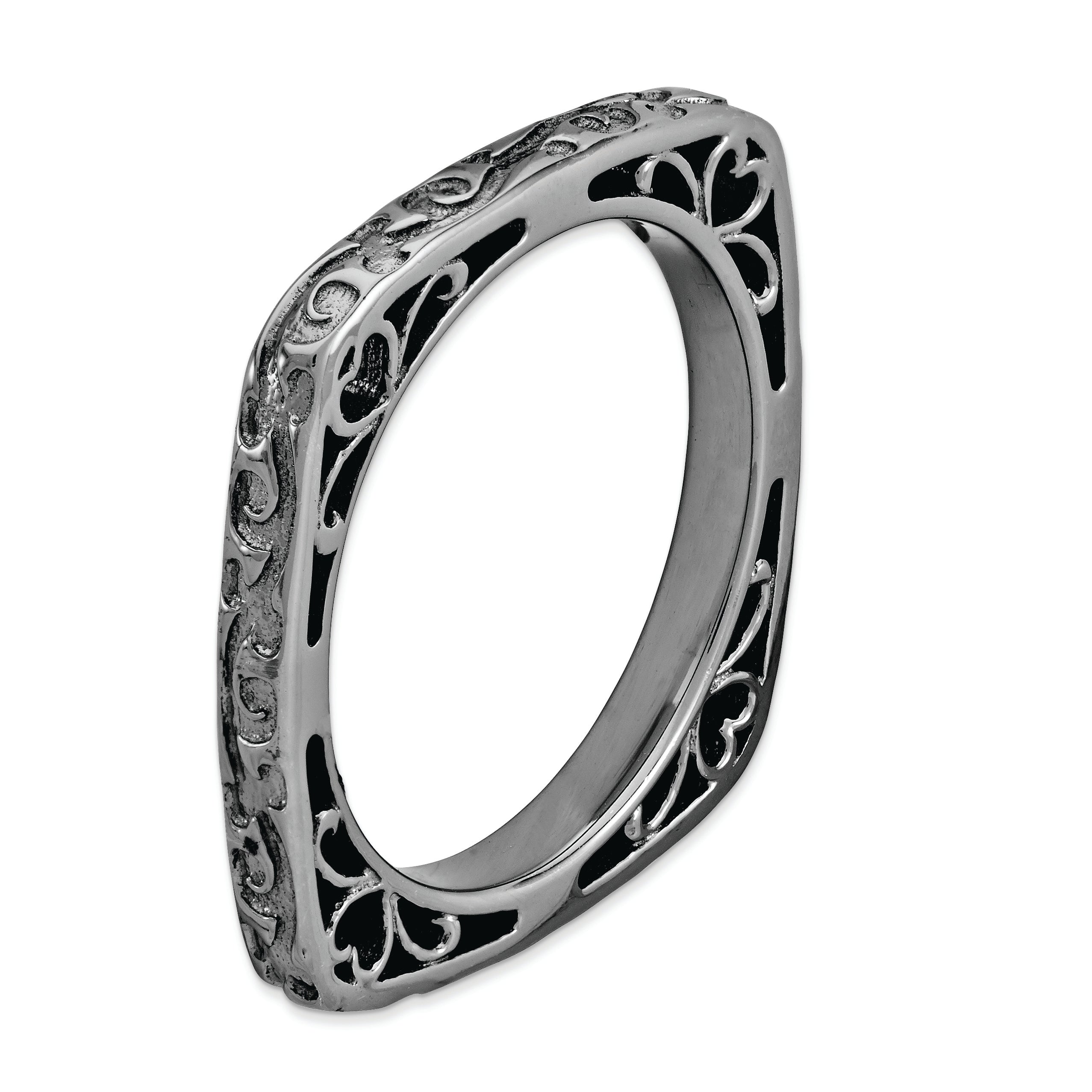 Sterling Silver Stackable Expressions Polished Black Plated Square Ring