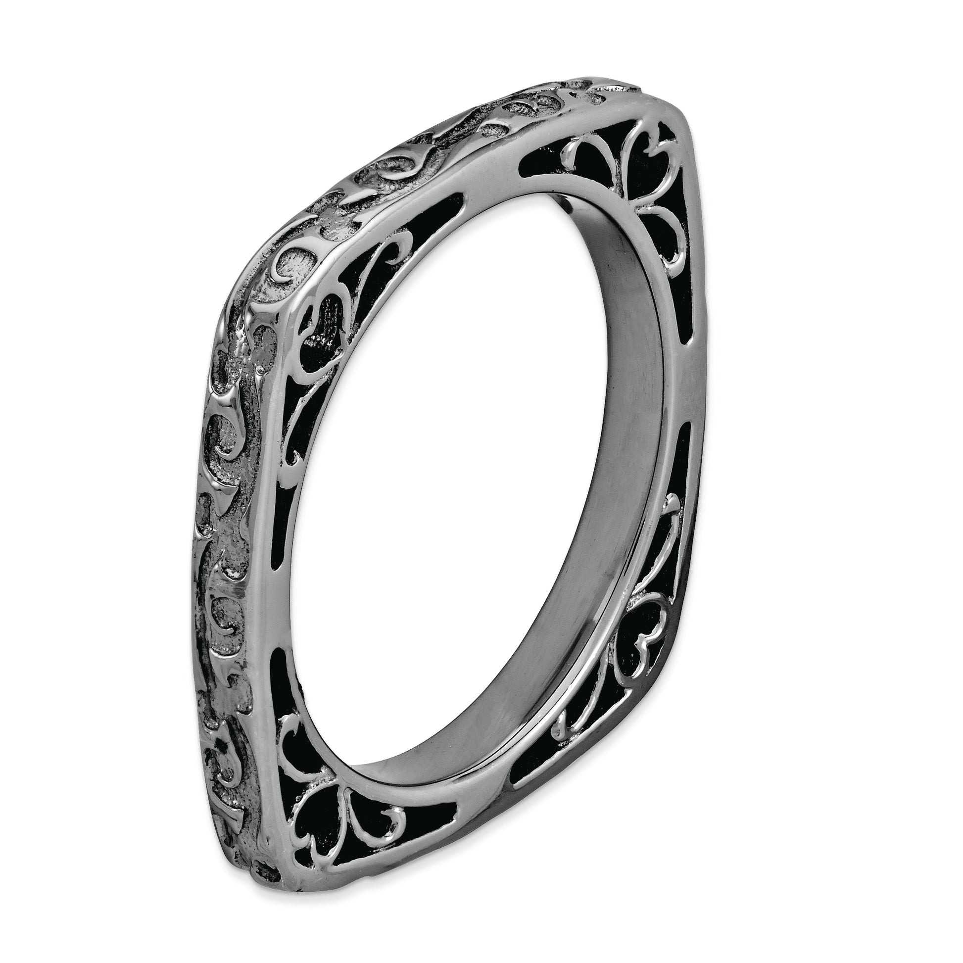 Sterling Silver Stackable Expressions Polished Black Plated Square Ring
