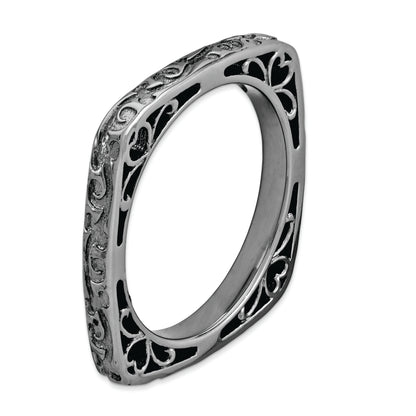 Sterling Silver Stackable Expressions Polished Black Plated Square Ring