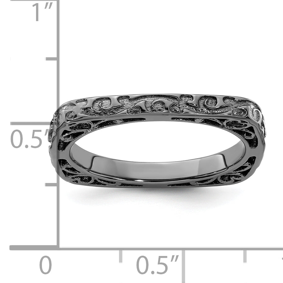 Sterling Silver Stackable Expressions Polished Black Plated Square Ring