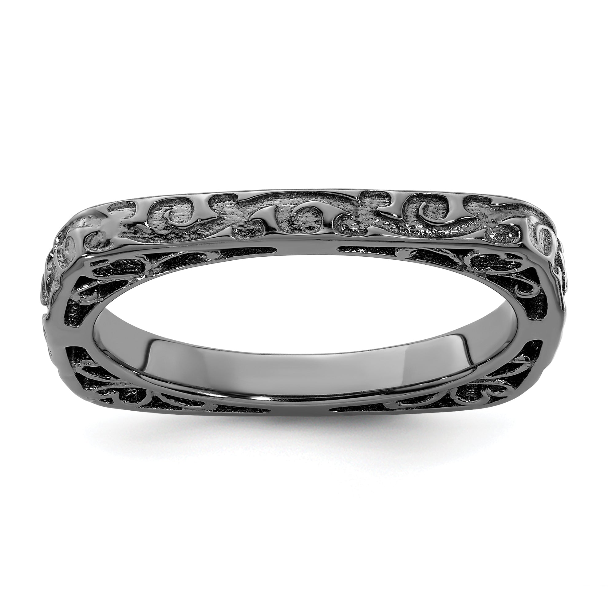 Sterling Silver Stackable Expressions Polished Black Plated Square Ring