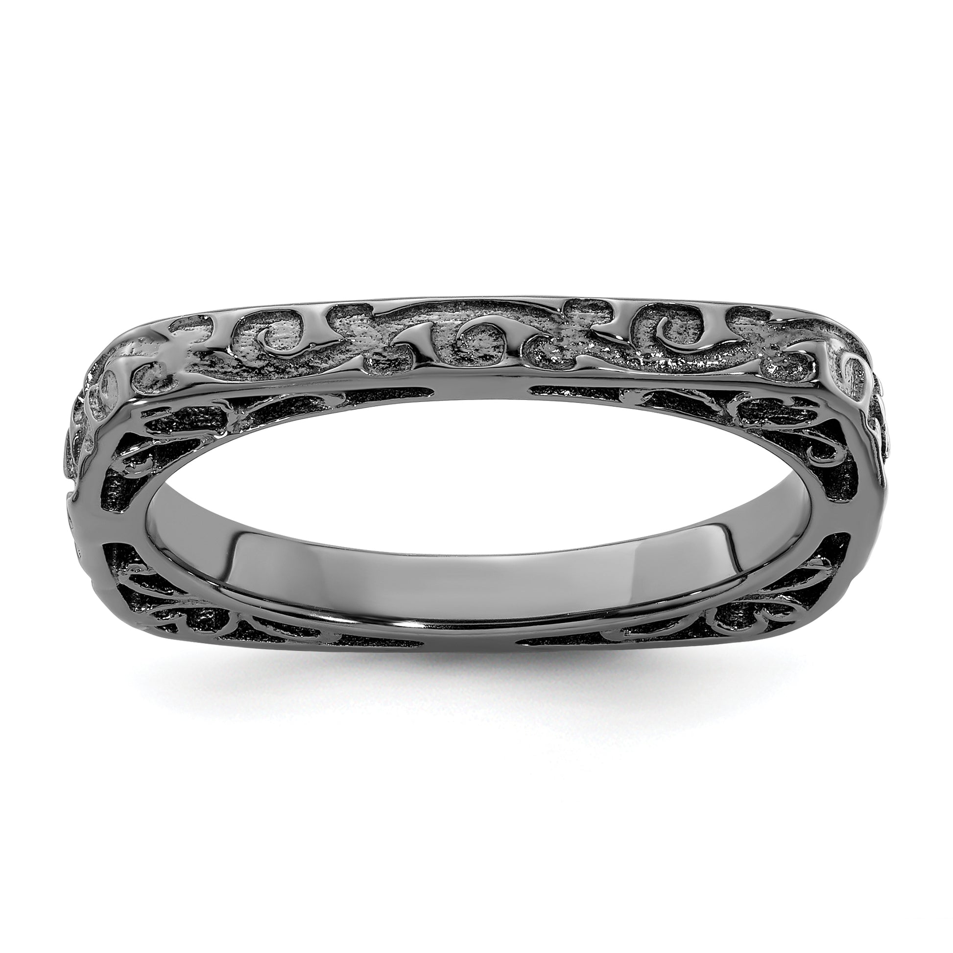 Sterling Silver Stackable Expressions Polished Black Plated Square Ring