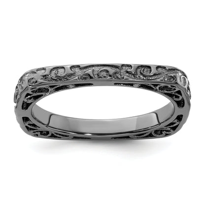 Sterling Silver Stackable Expressions Polished Black Plated Square Ring