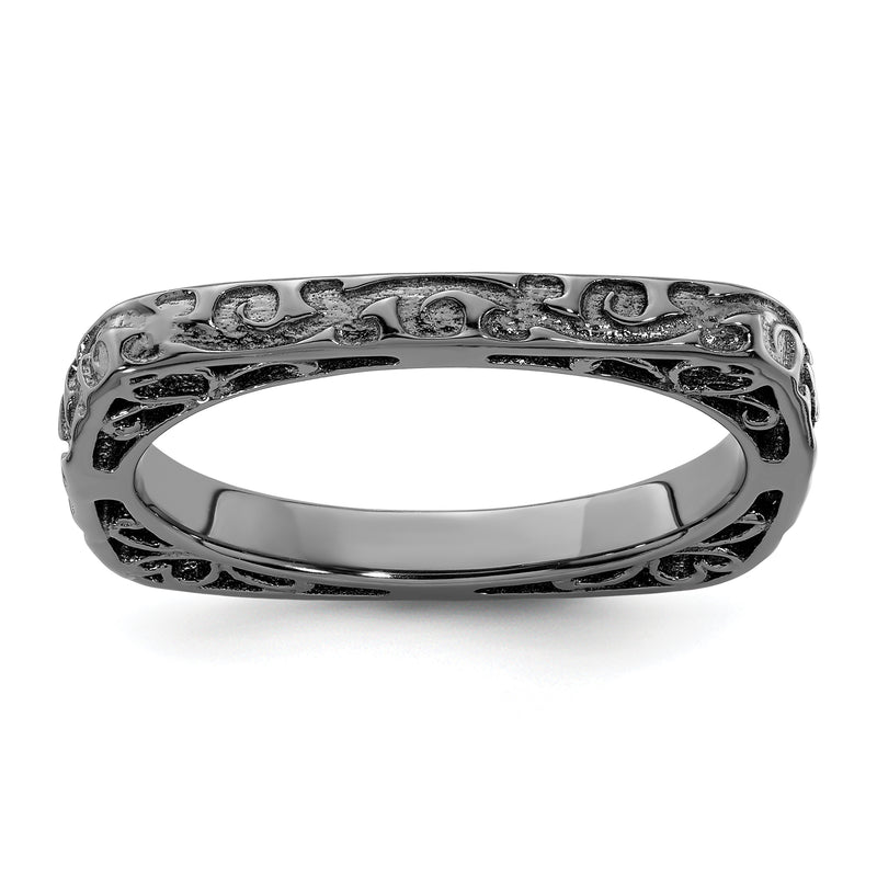 Sterling Silver Stackable Expressions Polished Black Plated Square Ring