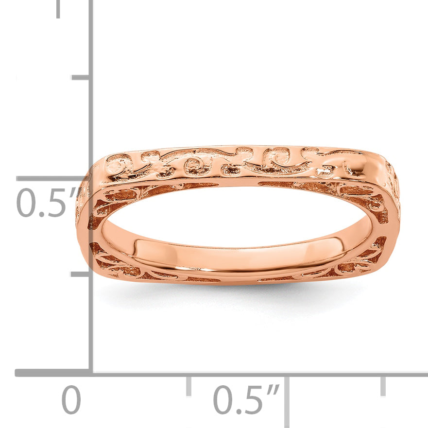 Sterling Silver Stackable Expressions Polished Pink Plated Square Ring