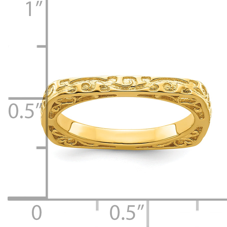 Sterling Silver Stackable Expressions Polished Gold Plated Square Ring