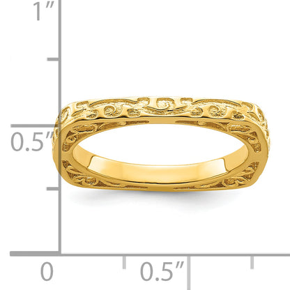Sterling Silver Stackable Expressions Polished Gold Plated Square Ring