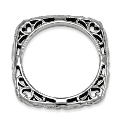 Sterling Silver Stackable Expressions Polished Black Plate Square Ring