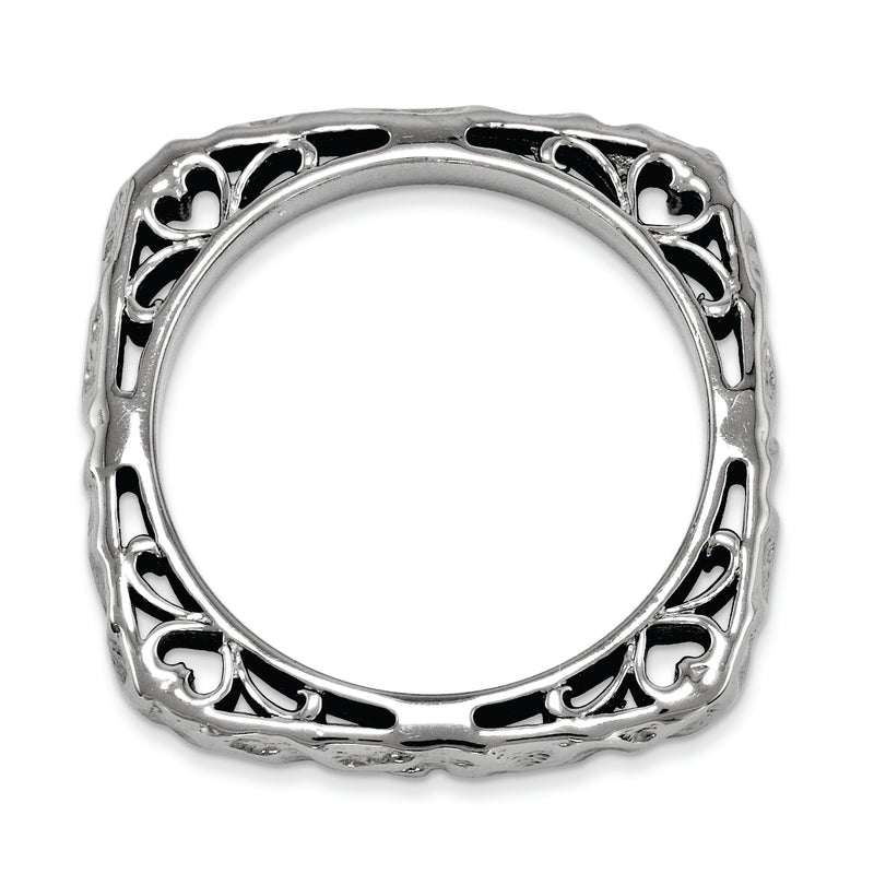 Sterling Silver Stackable Expressions Polished Black Plate Square Ring