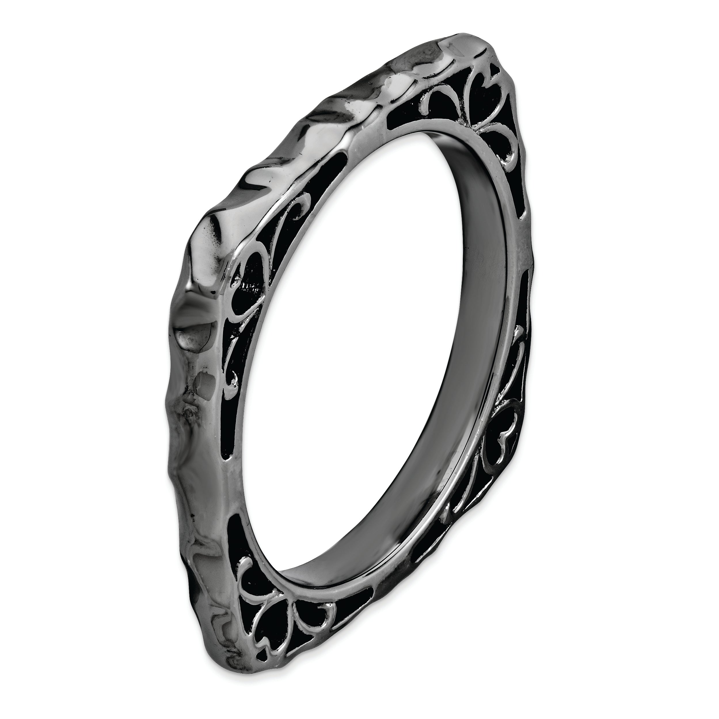 Sterling Silver Stackable Expressions Polished Black Plate Square Ring