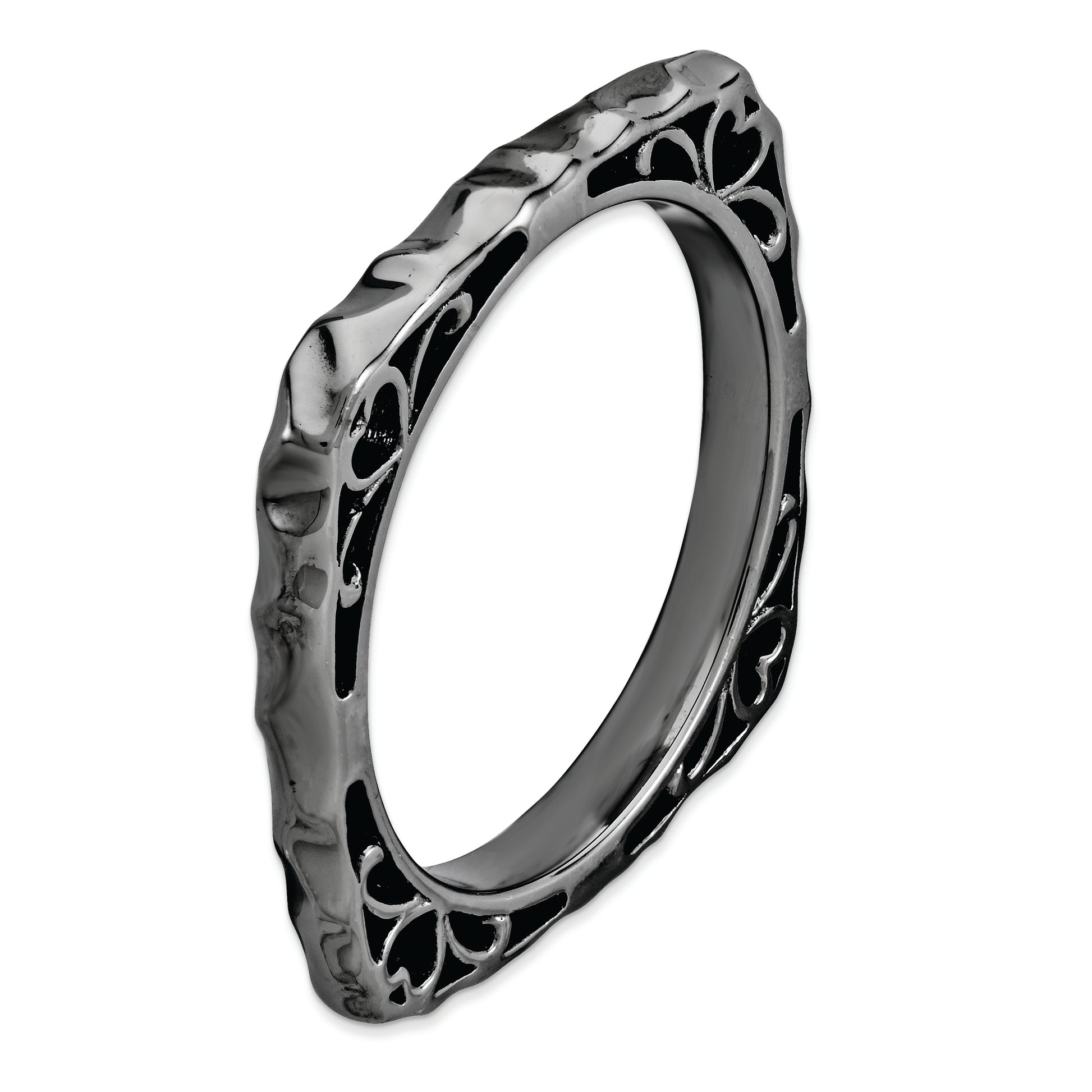 Sterling Silver Stackable Expressions Polished Black Plate Square Ring