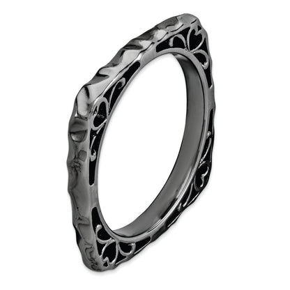 Sterling Silver Stackable Expressions Polished Black Plate Square Ring
