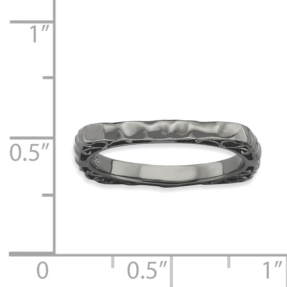 Sterling Silver Stackable Expressions Polished Black Plate Square Ring