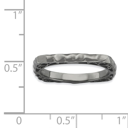 Sterling Silver Stackable Expressions Polished Black Plate Square Ring