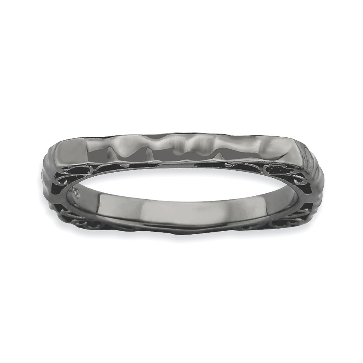 Sterling Silver Stackable Expressions Polished Black Plate Square Ring