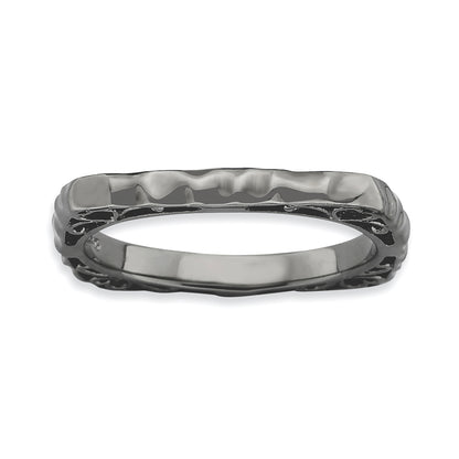 Sterling Silver Stackable Expressions Polished Black Plate Square Ring