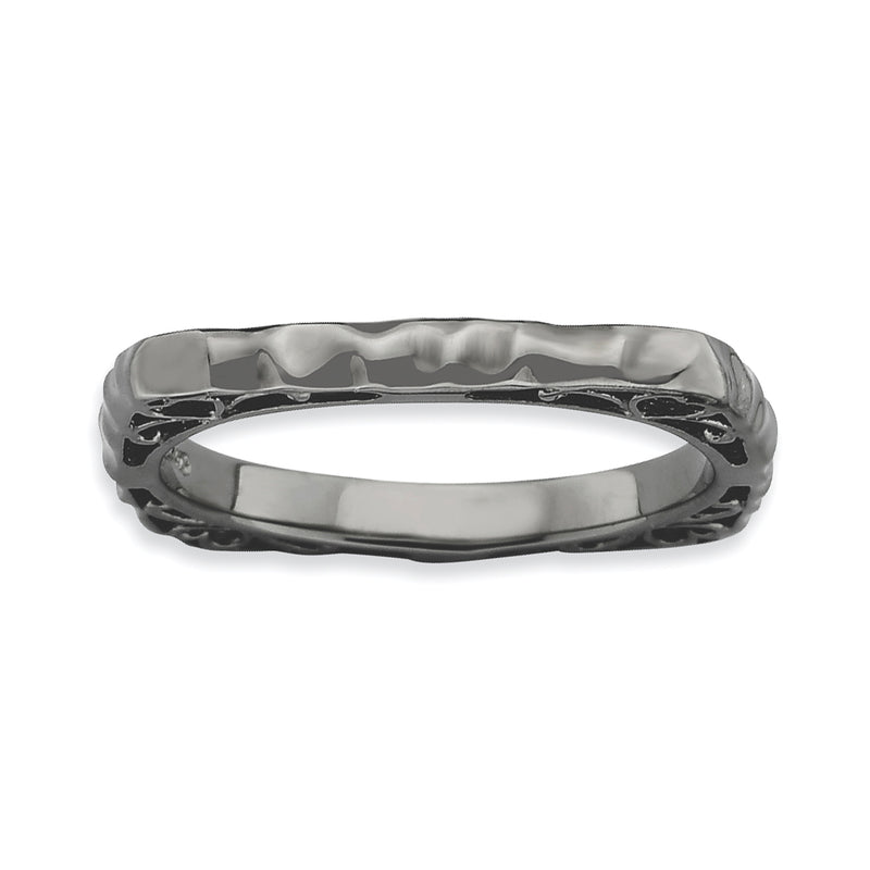 Sterling Silver Stackable Expressions Polished Black Plate Square Ring