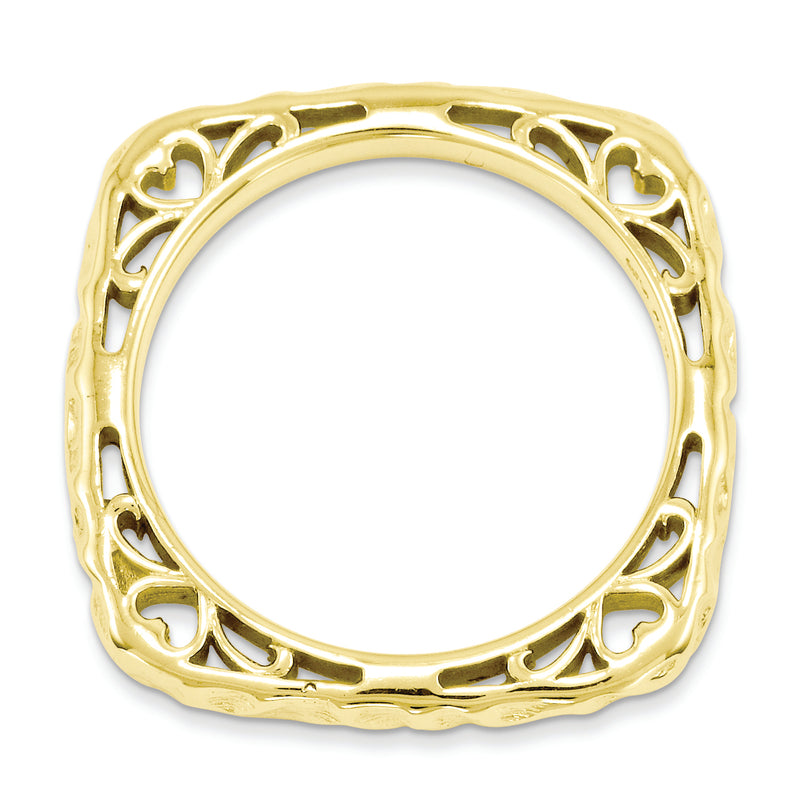 Sterling Silver Stackable Expressions Polished Gold Plate Square Ring