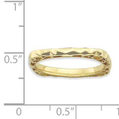 Sterling Silver Stackable Expressions Polished Gold Plate Square Ring