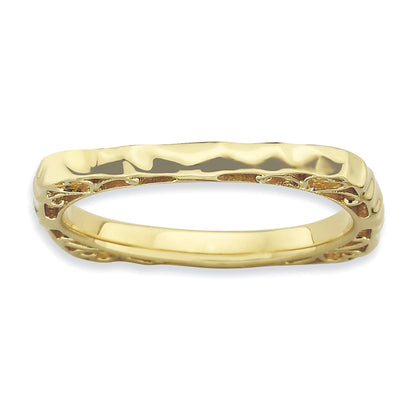 Sterling Silver Stackable Expressions Polished Gold Plate Square Ring
