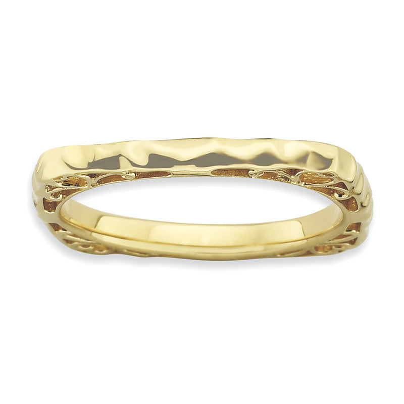 Sterling Silver Stackable Expressions Polished Gold Plate Square Ring