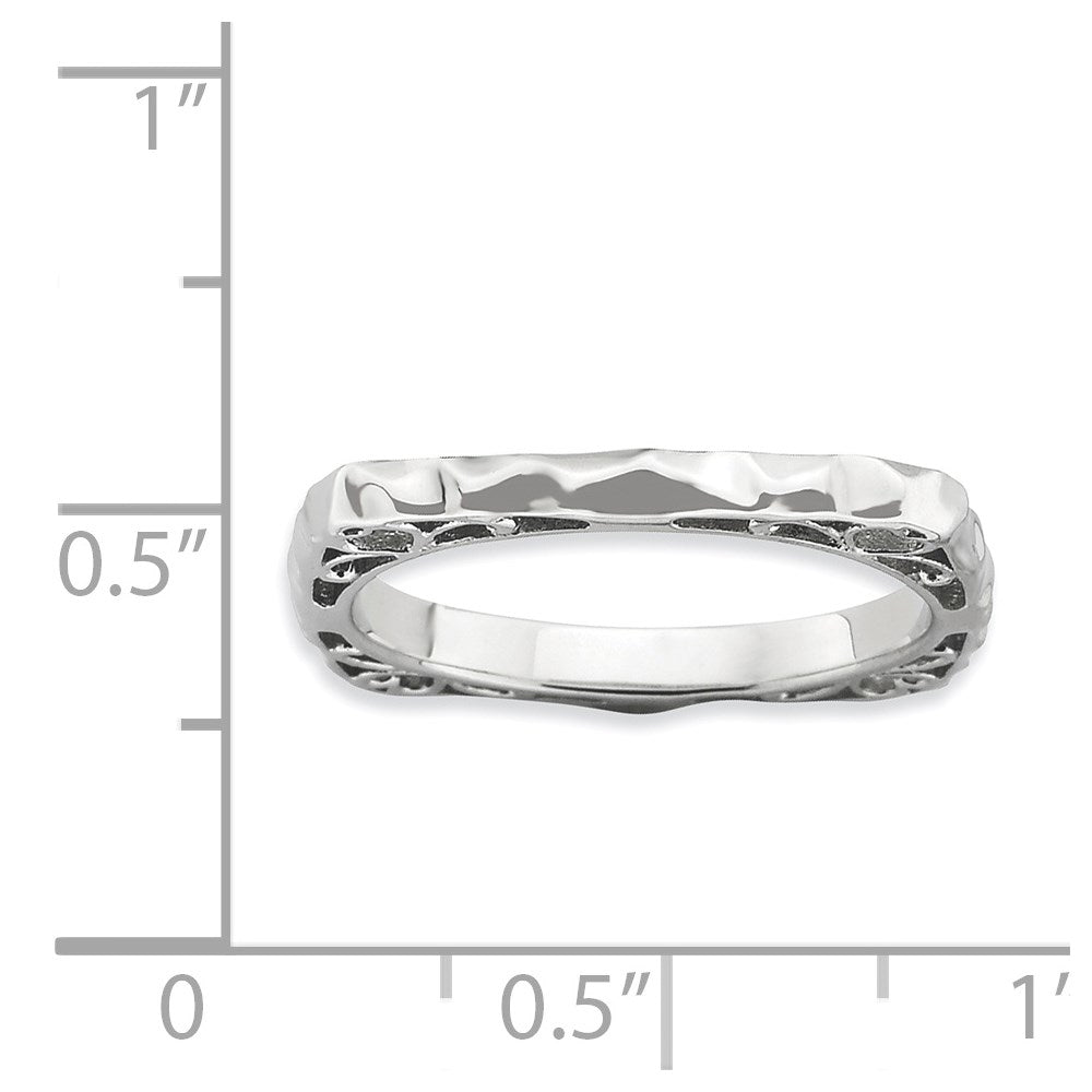 Sterling Silver Stackable Expressions Polished Rhodium Plate Square Ring