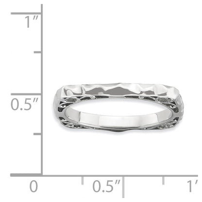Sterling Silver Stackable Expressions Polished Rhodium Plate Square Ring