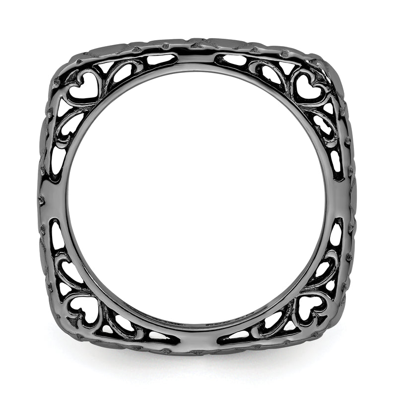 Sterling Silver Stackable Expressions Polished Black Plated Square Ring